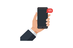 Hand holding a smartphone displaying notification alerts in Product Image 1