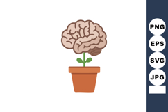 Brain growing from flower pot metaphor for mental growth and Product Image 1