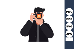 Photographer holding camera capturing sunset photo in black Product Image 1