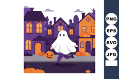 Halloween ghost costume trick or treating with pumpkin bucke Product Image 1