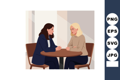 Two women having serious conversation at round table in mode Product Image 1
