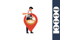 Barista pouring latte art coffee inside location pin symbol Product Image 1