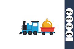 Blue toy train with red wagon carrying golden Christmas orna Product Image 1