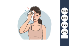 Woman wiping sweat with towel after exercise feeling hot and Product Image 1