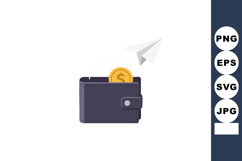 Wallet with coin and paper plane flying symbolizing money tr Product Image 1