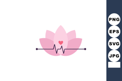 Pink lotus flower with heart and heartbeat line symbolizing Product Image 1