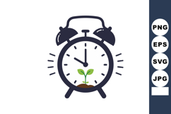 Alarm clock with green sprout plant growing inside soil symb Product Image 1