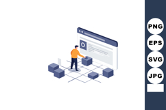 Man building digital blocks on computer screen concept for s Product Image 1
