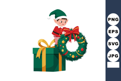 Christmas elf holding festive green wreath with red bow stan Product Image 1