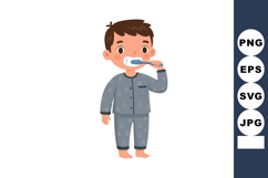 Boy in pajamas brushing teeth with blue toothbrush healthy h Product Image 1