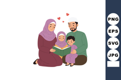 Muslim family reading book together with love and unity illu Product Image 1