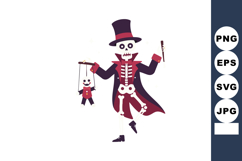 Skeleton magician with puppet wearing top hat and cloak perf Product Image 1