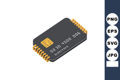 Microchip vector illustration with gold connectors and black Product Image 1