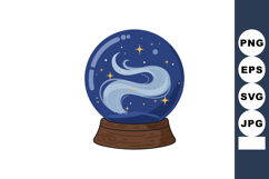 Magic snow globe with swirling stars and cosmic mist on wood Product Image 1