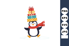 Cute penguin carrying colorful gift boxes with red scarf win Product Image 1