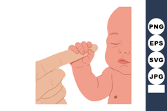Baby holding adult finger tenderly with closed eyes peaceful Product Image 1