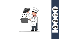 Chef cooking with pot and lid magic stars kitchen profession Product Image 1