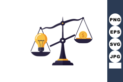 Balance scale with light bulb and coin symbolizing ideas ver Product Image 1