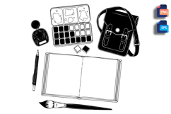 Vintage Artist Supplies Vector Silhouette Product Image 1