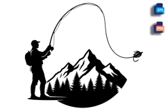 Fly Fishing Mountain Scene Silhouette Product Image 1