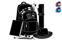 Plein Air Artist&#039;s Setup Vector Silhouette Product Image 1