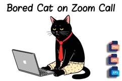 Bored Cat on Zoom Call - Funny WFH Pet Product Image 1