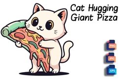 Joyful Cat Hugging Giant Pizza - Cute &amp; Funny Food Art Product Image 1