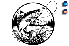 Jumping Trout Silhouette Fly Fishing Scene Product Image 1