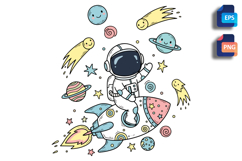 Charming Astronaut Doodle Riding Rocket Product Image 1