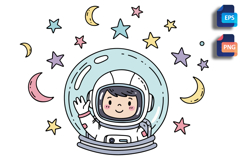 Sweet Astronaut Doodle Waving Inside Space Helmet Product Image 1