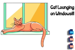 Cat Lounging on Windowsill - Sunny Feline Bliss Product Image 1