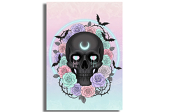 Pastel Goth Skull with Roses and Crescent Moon Product Image 1