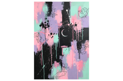 Abstract Pastel Grunge Moon and Flowers Product Image 1