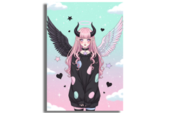 Pastel Goth Anime Girl with Horns and Wings Product Image 1