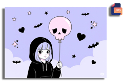 Pastel Goth Girl with Skull Balloon - Spooky Cute Sky Product Image 1