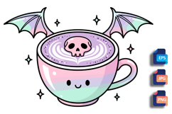 Pastel Goth Latte - Skull Coffee with Bat Wings Product Image 1