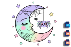 Pastel Goth Moon with Spiders - Cute Celestial Art Product Image 1