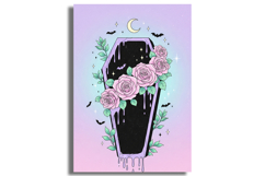 Pastel Goth Coffin with Pink Roses and Bats Product Image 1