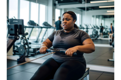 Overweight Black Woman on Rowing Machine - Gym Workout Product Image 1