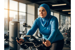 Middle Eastern Woman on Spin Bike - Focused Gym Workout Product Image 1