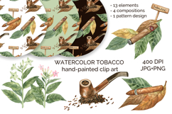 Tobacco Watercolor Hand-Painted Clipart and Pattern Product Image 1