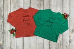 Twin Christmas Mockup 2 Long Sleeved Child Shirts Red Green Product Image 1