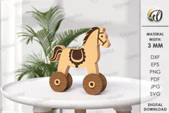 Toddler toy on wheels Laser Cut. Horse SVG Product Image 1