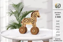Toddler toy on wheels Laser Cut. Zebra SVG Product Image 1