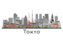 Tokyo Japan city skyline with color buildings isolated on wh Product Image 1