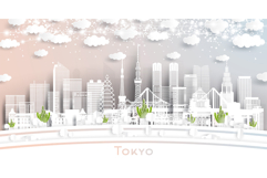Tokyo. Japan. Winter city skyline in paper cut style. Product Image 1