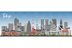 Outline Tokyo Japan city skyline with blue buildings. Product Image 1
