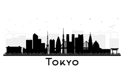 Tokyo Japan city skyline silhouette with black buildings Product Image 1