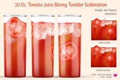 tomato juice with a straw and ice cubes for skinny tumbler sublimation. Bloody Mary tumbler sublimation.  summer tumbler sublimation straight and tapered