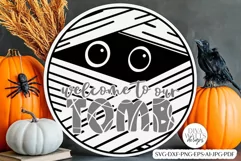 Welcome To Our Tomb Mummy SVG | Halloween Door Hanger Design Product Image 1